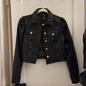 Faux Leather Puff Sleeve Jacket